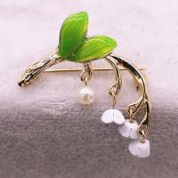 Plastic Pearl Brooch, Zinc Alloy, with Plastic Pearl, Flower, gold color plated, for woman & enamel 