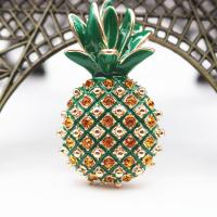 Enamel Brooch, Zinc Alloy, Pineapple, gold color plated, Hand-Painted Enamel Glaze & for woman & with rhinestone 