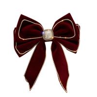 Velveteen Bowkont Hair Clip, with Plastic Pearl & Zinc Alloy, Bowknot, for woman & with rhinestone 