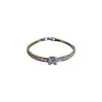 bracelet en alliage zinc à stras ,, alliage de zinc, Motif géométrique, Placage de couleur argentée, pour femme & avec strass, 65mm Vendu par lot