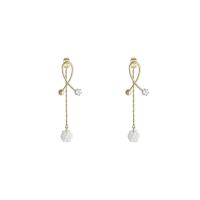 Sterling Silver Drop Earring, 925 Sterling Silver, with Plastic Pearl, sterling silver post pin, for woman & with rhinestone, golden 
