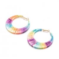 Zinc Alloy Hoop Earring, with Polyester Yarns, Round, fashion jewelry & for woman, multi-colored 