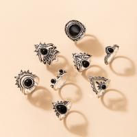 Zinc Alloy Ring Set, plated, 8 pieces & fashion jewelry & for woman & enamel, black 