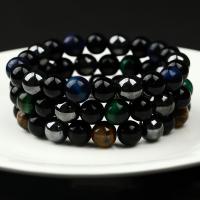 Gemstone Bracelets, Tiger Eye, with Obsidian & Hematite, Round & for couple Approx 7.5 Inch 