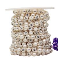 Mode Perlen Strang, ABS-Kunststoff-Perlen, mit Kunststoffspule & Strass, DIY, keine, ca. 9m/Spule, verkauft von Spule