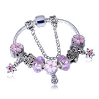 Zinc Alloy European Bracelets, with Lampwork, silver color plated & snake chain & enamel & with rhinestone 