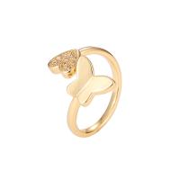 metal Anillo de dedo Cuff, Mariposa, chapado en color dorado, micro arcilla de zirconia cúbica & para mujer, dorado, 20mm, Vendido por UD
