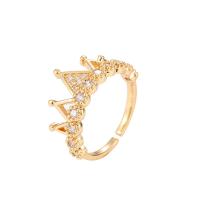 metal Anillo de dedo Cuff, Corona, chapado en color dorado, micro arcilla de zirconia cúbica & para mujer, dorado, 18mm, Vendido por UD