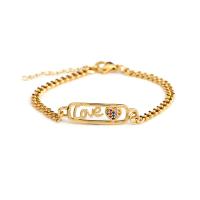 Cubic Zirconia Micro Pave Brass Bracelet, with 1.18 extender chain, Heart, gold color plated & micro pave cubic zirconia & for woman, golden .09 Inch 