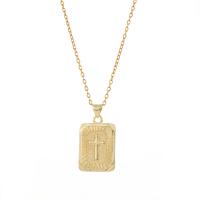 Brass Jewelry Necklace, with 1.97 extender chain, Rectangle, gold color plated, with cross pattern & for woman, golden .75 Inch 