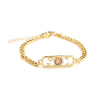Cubic Zirconia Micro Pave Brass Bracelet, with 1.18 extender chain, gold color plated & micro pave cubic zirconia & for woman, golden, 32mm .09 Inch 
