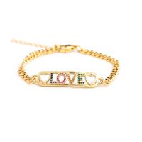 Cubic Zirconia Micro Pave Brass Bracelet, with 1.18 extender chain, Alphabet Letter, gold color plated & micro pave cubic zirconia & for woman, golden, 40mm .09 Inch 