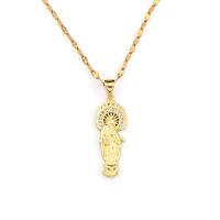 Cubic Zircon Micro Pave Brass Necklace, with 1.97 extender chain, Virgin Mary, gold color plated, micro pave cubic zirconia & for woman .72 Inch 