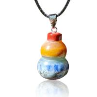 Gemstone Necklaces, with Korean Waxed Cord & Zinc Alloy, Calabash, silver color plated, fashion jewelry, mixed colors .75 Inch 