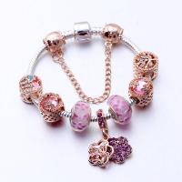 Zinc Alloy European Bracelets, with Lampwork, plated & snake chain & for woman & enamel & with rhinestone, mixed colors 