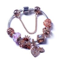 Zinc Alloy European Bracelets, with Lampwork, plated & snake chain & for woman & with rhinestone, mixed colors 