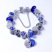 Zinc Alloy European Bracelets, with Crystal, silver color plated & snake chain & for woman & with rhinestone, mixed colors 