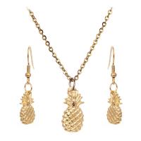 Fashion Stainless Steel Jewelry Sets, 304 Stainless Steel, earring & necklace, with 1.97inch extender chain, Pineapple, fashion jewelry & for woman, golden Approx 17.72 Inch 
