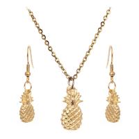 Parures de bijoux en acier inoxydable, Acier inoxydable 304, boucle d'oreille & collier, avec 1.97inch chaînes de rallonge, ananas, bijoux de mode & pour femme, doré Environ 17.72 pouce, Vendu par fixé