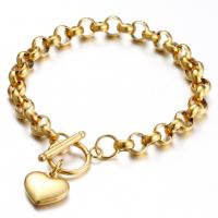 Stainless Steel Charm Bracelet, 304 Stainless Steel, Heart, fashion jewelry & for woman, golden, 8mm,16mm Approx 8.66 Inch 