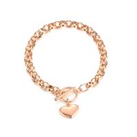 Stainless Steel Charm Bracelet, 304 Stainless Steel, Heart, fashion jewelry & for woman, rose gold color, 8mm,16mm Approx 8.66 Inch 