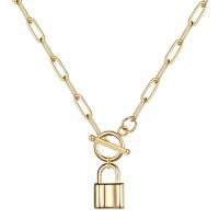 Stainless Steel Jewelry Necklace, 304 Stainless Steel, Lock, fashion jewelry & Unisex 16*23mm,4mm.7mm Approx 17.72 Inch 