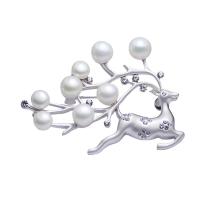 Zinc Alloy Brooch, with Shell Pearl, Deer, plated, for woman & with rhinestone 