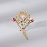 Freshwater Pearl Brooch, Brass, with Freshwater Pearl, Crown, 18K gold plated, micro pave cubic zirconia & for woman 