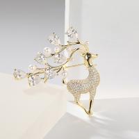 Cubic Zirconia Brooch, Brass, with Plastic Pearl, Deer, 18K gold plated, micro pave cubic zirconia & for woman 