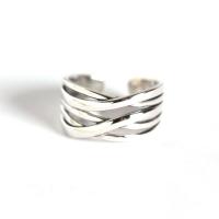 925 Sterling Silver Cuff Finger Ring, platinum color plated, Adjustable & for woman, 17mm 