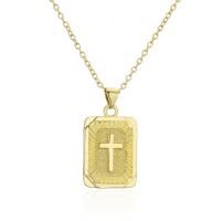 Brass Jewelry Necklace, Rectangle, 18K gold plated, with cross pattern & for woman Approx 17.71 Inch 