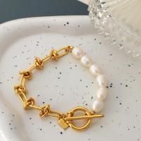 Brass Bracelets, with Plastic Pearl, gold color plated, fashion jewelry & for woman Approx 7.28 Inch 