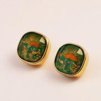 Resin Zinc Alloy Earring, with Dried Flower & Resin, 18K gold plated, fashion jewelry & for woman 