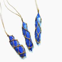 Natural Lapis Lazuli Pendants, with Wax Cord, polished, blue, 40-50mm 