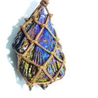 Schorl Pendant, with Wax Cord, colorful plated, multi-colored, 30-60mm 