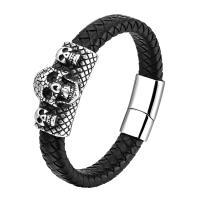PU Leather Cord Bracelets, 316L Stainless Steel, with PU Leather, polished, fashion jewelry & for man, black cm 