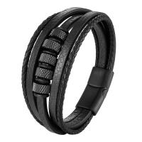 PU Leather Cord Bracelets, 316L Stainless Steel, with PU Leather, polished, fashion jewelry & for man, black cm 