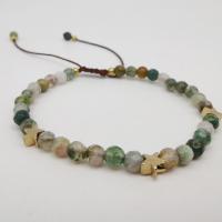 Moss Agate Bracelet, with Zinc Alloy, gold color plated, Adjustable & Unisex & faceted, mixed colors, 8mm Approx 7.5 Inch 