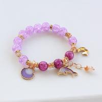 Acrylic Zinc Alloy Bracelets, with Shell & Zinc Alloy, gold color plated, Unisex & with rhinestone, purple, 8mm Approx 18 cm 