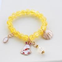 Acrylic Zinc Alloy Bracelets, with Shell & Zinc Alloy, gold color plated, Unisex & enamel & with rhinestone, yellow, 8mm Approx 18 cm 
