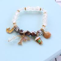 Acrylic Zinc Alloy Bracelets, with Shell & Zinc Alloy, gold color plated, for woman & enamel & faceted & with rhinestone, mixed colors, 8mm Approx 18 cm 