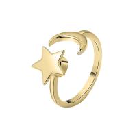 Brass Cuff Finger Ring, Moon and Star, plated, for woman 10.5mm 