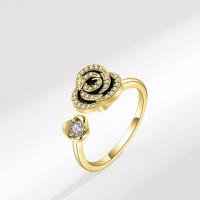 Brass Cuff Finger Ring, Flower, plated, for woman & with rhinestone 11mm 