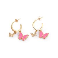 Brass Drop Earring, Butterfly, gold color plated, micro pave cubic zirconia & for woman & enamel 
