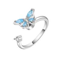 Brass Cuff Finger Ring, Butterfly, plated, rotatable & micro pave cubic zirconia & for woman 8mm 