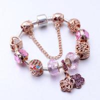 Zinc Alloy European Bracelets, with Crystal, plated & snake chain & enamel & with rhinestone, rose gold color 