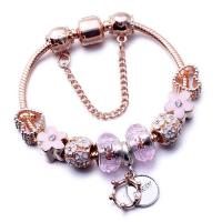 Zinc Alloy European Bracelets, with Crystal, rose gold color plated & snake chain & enamel & with rhinestone 
