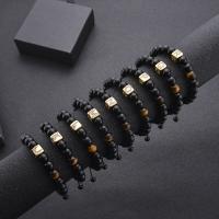 Bracelets Agate Noir, agate noire, avec Cordon de noeud & oeil de tigre & laiton, fait à la main, bijoux de mode & unisexe & modèles différents pour le choix & pavé de micro zircon, 8mm Environ 6.6-8.2 pouce, Vendu par PC