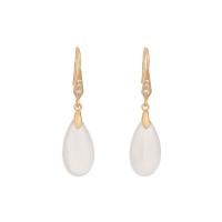 Gemstone Drop Earring, Zinc Alloy, with White Chalcedony, matte gold color plated, micro pave cubic zirconia & for woman, 44mm 