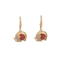 Zinc Alloy Drop Earring, with Jade, matte gold color plated, micro pave cubic zirconia & for woman & hollow, red, 28mm 
